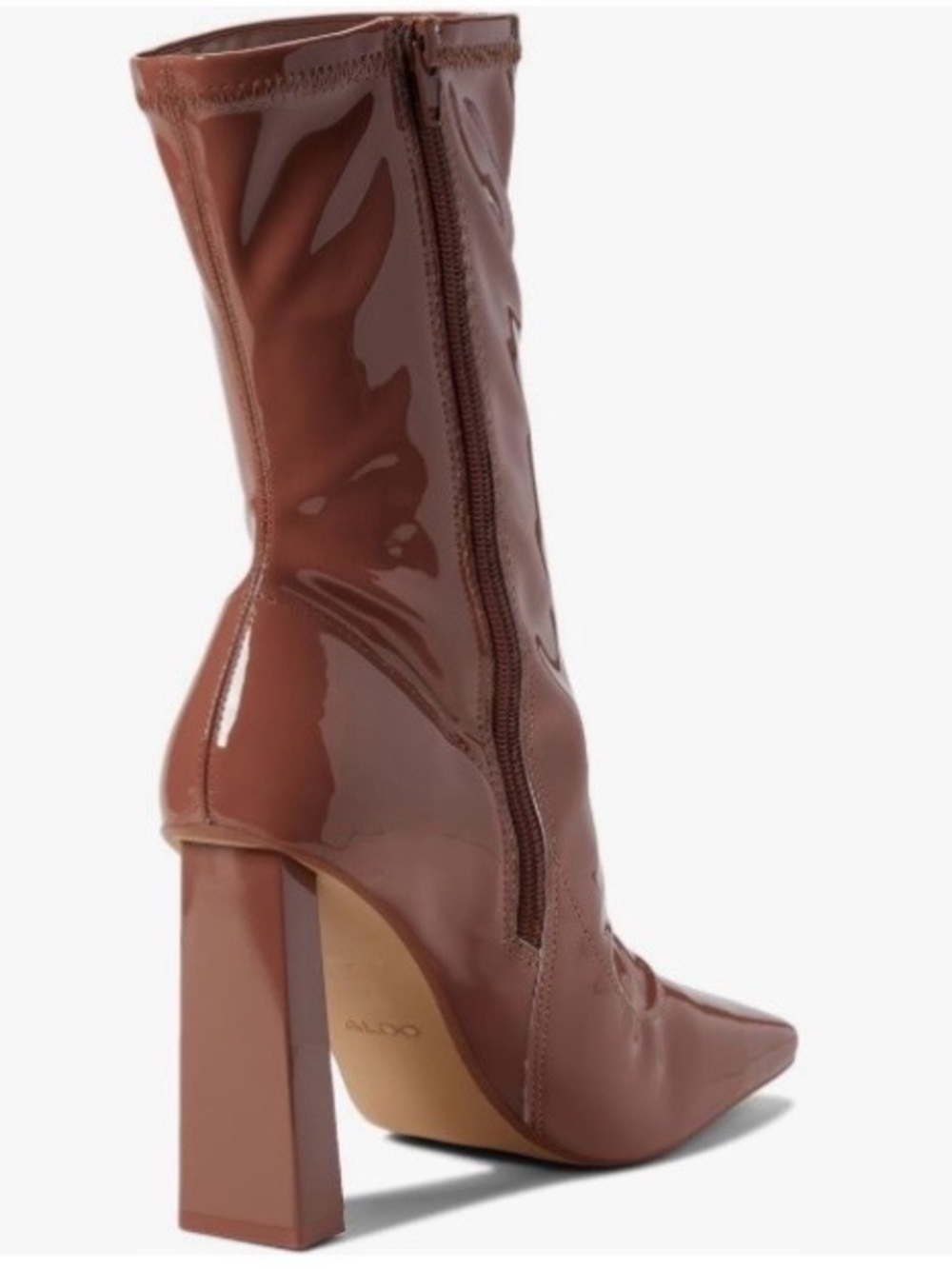 Aldo Glossy Mid-Calf Block Heel Boots in Chestnut Pink Size 6.5 - Picture 4 of 16